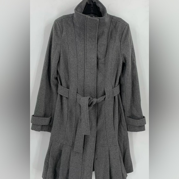 Designer Calvin Klein Womens Gray Wool Blend Long Sleeve Tie Front Coat Sz S-M - Picture 17 of 17